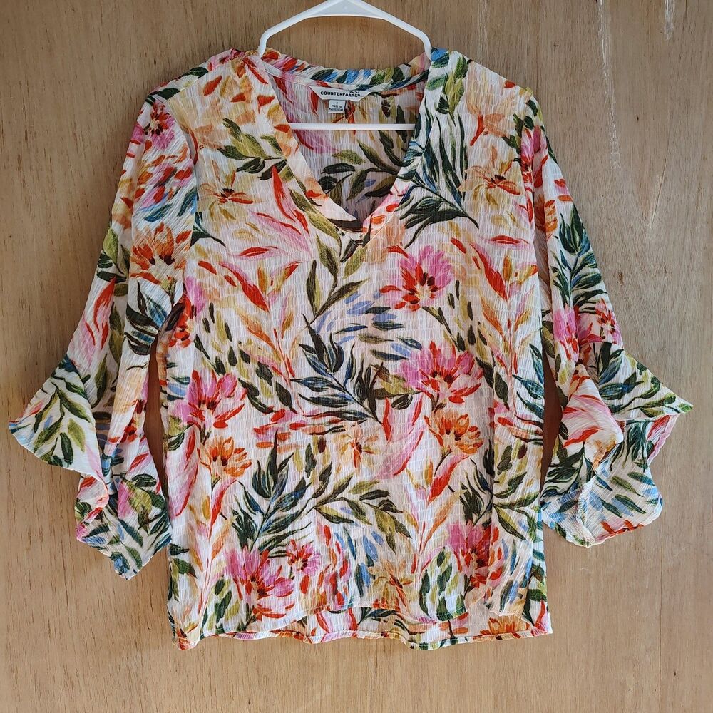 Counterparts Women's Floral Blouse 3/4 Sleeve Size S New with Tags